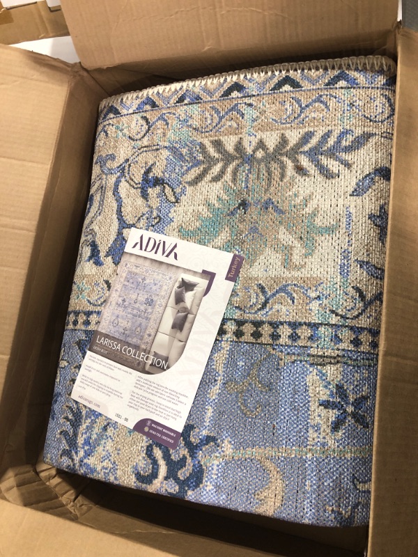 Photo 2 of Adiva Rugs Machine Washable Area Rug with Non Slip Backing for Living Room, Bedroom, Bathroom, Kitchen, Printed Persian Vintage Home Decor, Floor Decoration Carpet Mat (Blue, 6'6" x 9'6") 6'6" x 9'6" Blue 34
