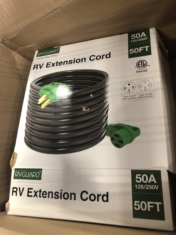 Photo 2 of RVGUARD 50 Amp 25 Foot RV Extension Cord, Heavy Duty STW Cord with LED Power Indicator and Cord Organizer, 14-50P/R Standard Plug, Green, ETL Listed