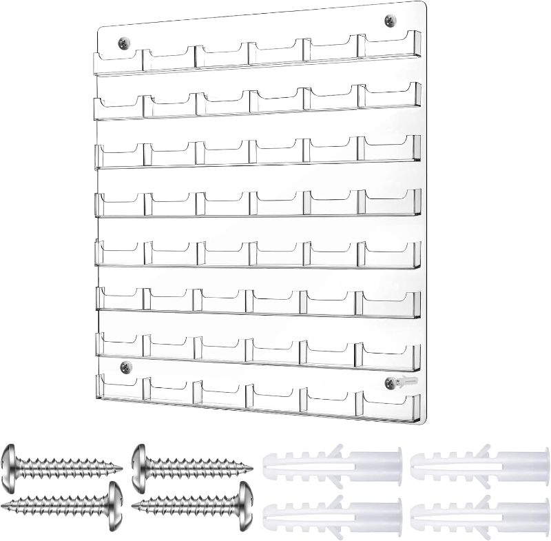 Photo 1 of Acrylic Business Card Holder Wall Mount Clear Sticker Display Rack Multiple Card Holders Clear Acrylic Card Organizing Sticker Display Stand Pre Drilled Acrylic Display (48 Pockets)