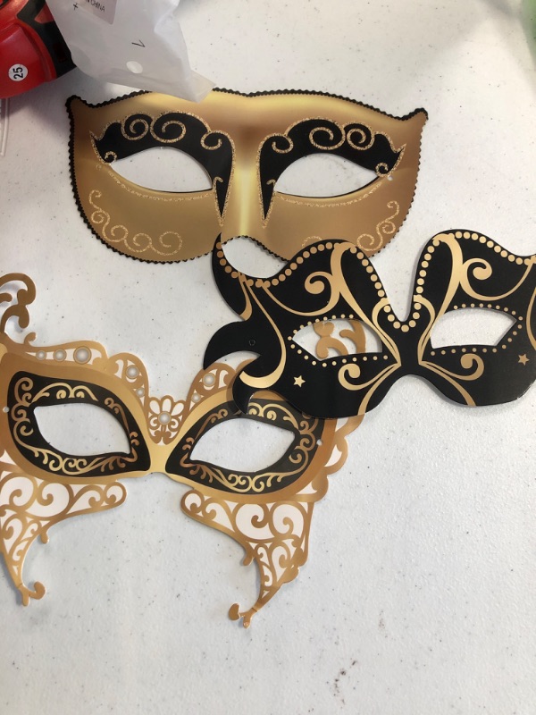 Photo 2 of 12 Pieces Mardi Gras Masquerade Mask Venetian Carnival Mask Retro Punk Masks for Mardi Gras Fancy Costume Halloween Party Supplies