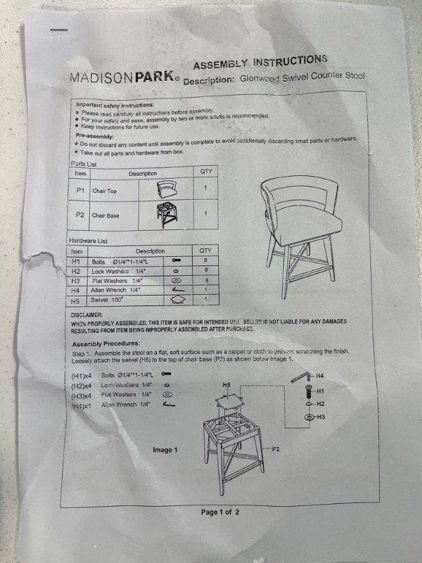 Photo 3 of Madison Park Glenwood Upholstered Swivel Counter Stools, Height Kitchen Chair, Solid Wood, Bronze Metal Kickplate Footrest, Back Support, Pipped Fabric, Dining Room Accent Furniture, Cream