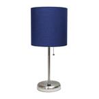 Photo 1 of 19.5 in. Brushed Steel/Navy Shade Contemporary Bedside USB Port Feature Standard Metal Table Desk Lamp
