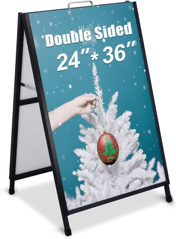 Photo 1 of A-Frame Sign for Outdoors, Sidewalk Menu Board 24 X 36 Inch Folding Slide-in Board - Heavy Duty Portable Sandwich Board, Metal Double Sided 2 Corrugated...
