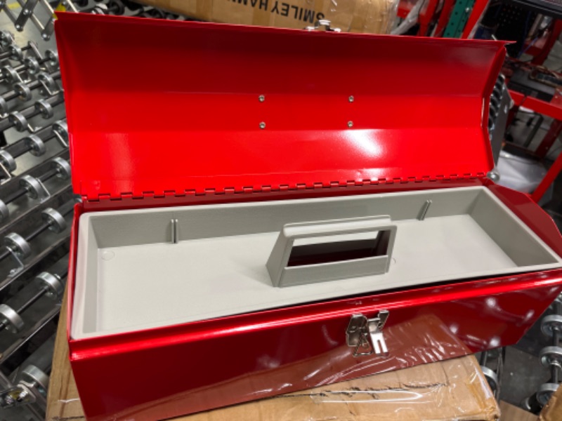 Photo 2 of BIG RED TB101 Torin 19" Hip Roof Style Portable Steel Tool Box with Metal Latch Closure and Removable Storage Tray, Red 19-Inch