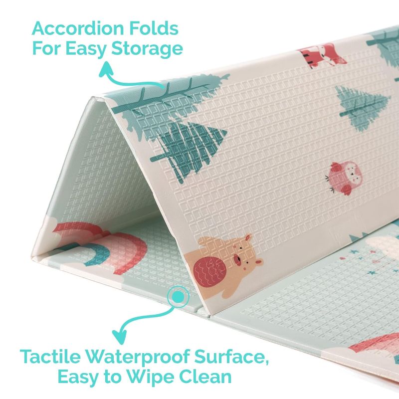 Photo 1 of JumpOff Jo - Large Waterproof Foam Padded Play Mat for Infants, Babies, & Toddlers - Play & Tummy Time, Foldable Activity Mat, 70 in. x 59 in. - Woodland Rainbow