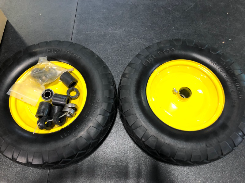 Photo 3 of 4.10/3.50-4 tire and Wheel Flat Free,10" Solid Tire Wheel with 5/8" Bearings,2.1" Offset Hub,for Gorilla Cart,Garden Carts,Dolly,Trolley,Dump Cart,Hand Truck/Wheelbarrow/Garden Wagon(2-Pack)