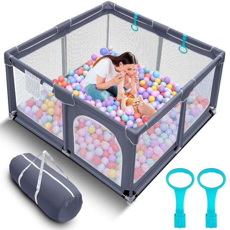 Photo 1 of Baby Playpen Play Pens for Babies and Toddlers Baby Fence Baby Play Yards for Indoor & Outdoor with Breathable Mesh Anti-Fall Playpen Grey