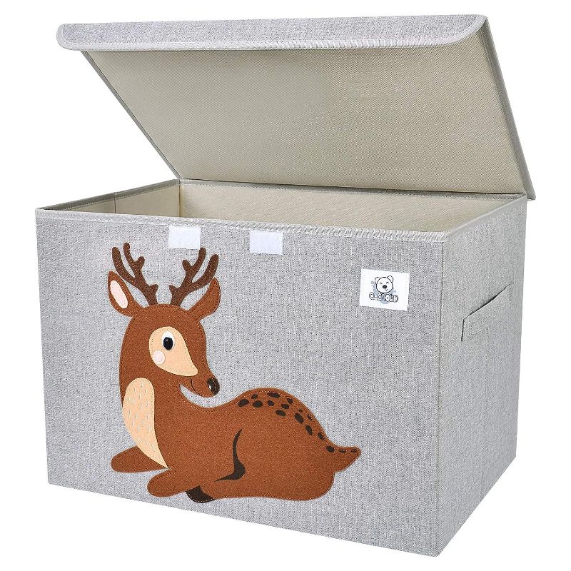 Photo 1 of CLCROBD Foldable Large Kids Toy Chest with Flip-Top Lid, Collapsible Fabric Animal Toy Storage Organizer/Bin/Box/Basket/Trunk for Toddler, Children and Baby Nursery (Deer)