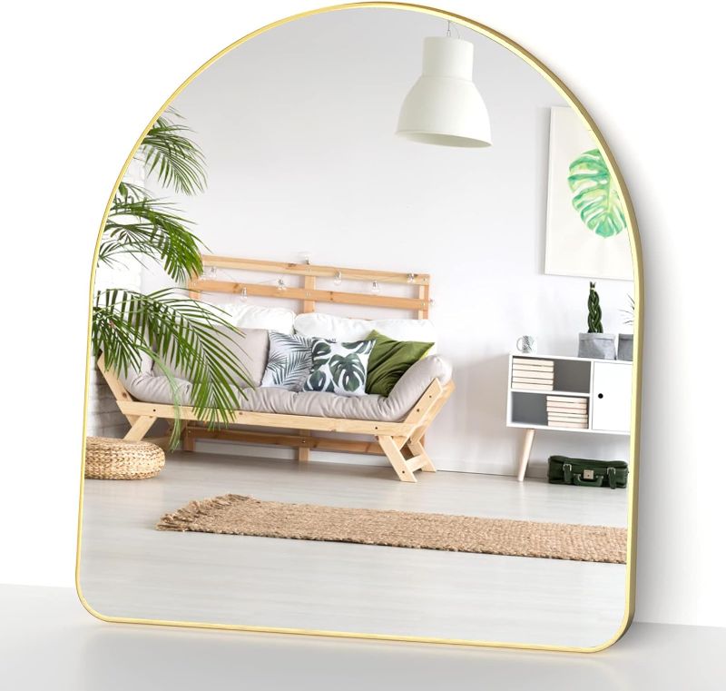Photo 1 of  Gold 32x34 Arched Mirror for Wall Decor or Bathroom Vanity Arch Mirror for Bathroom Bedroom Living Room or Entryway