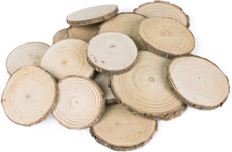 Photo 1 of 
Mini Assorted Size Natural Color Tree Bark Wood Slices Round Log Discs for Arts & Crafts, Home Hanging Decorations, Event Ornaments (5-8cm, 20pcs)