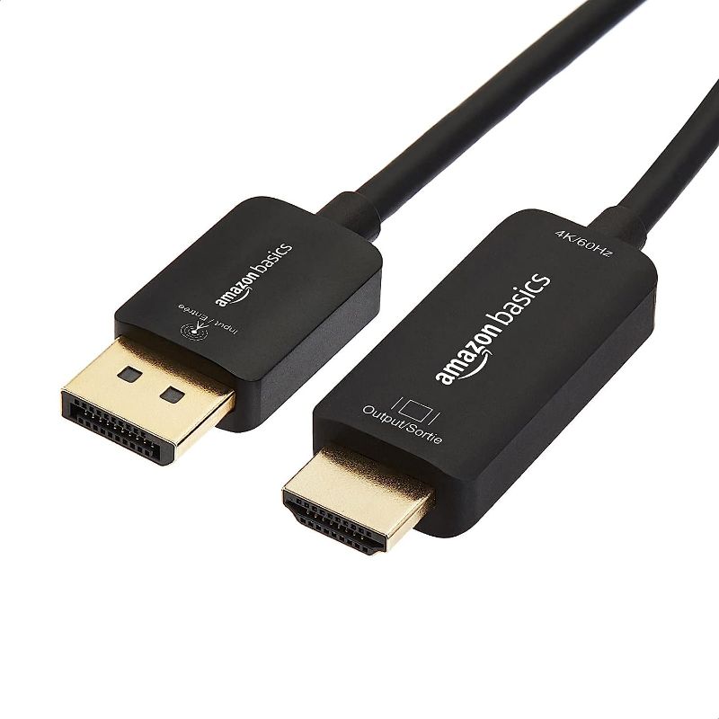 Photo 1 of Amazon Basics DisplayPort to HDMI Display Cable, Uni-Directional, 4k@60Hz, 1920x1200, 1080p, Gold-Plated Plugs, 3 Foot, Black