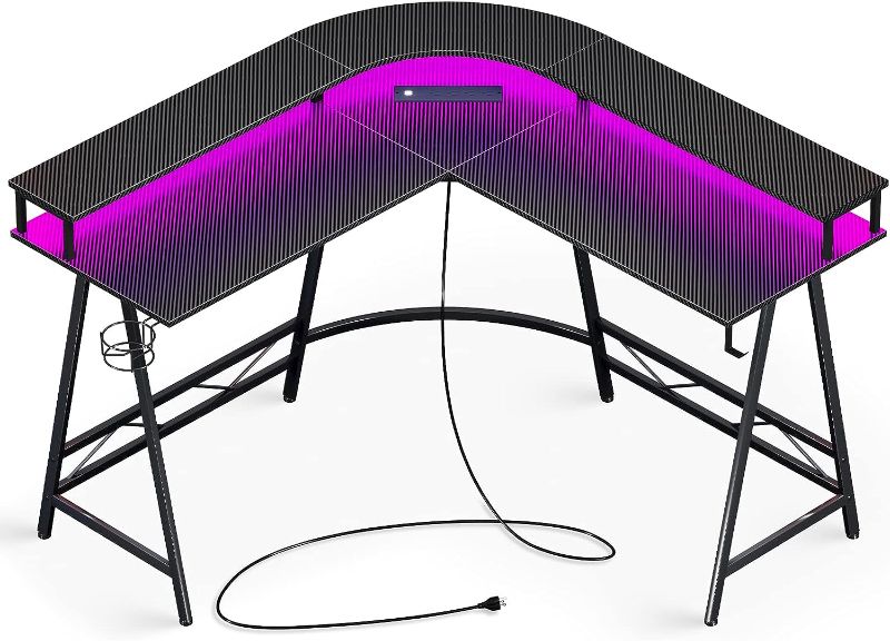 Photo 1 of 
Huuger L Shaped Desk Gaming Desk with LED Lights & Power Outlets, Computer Desk with Monitor Shelves, Home Office Desk Corner Desk with Cup Holder