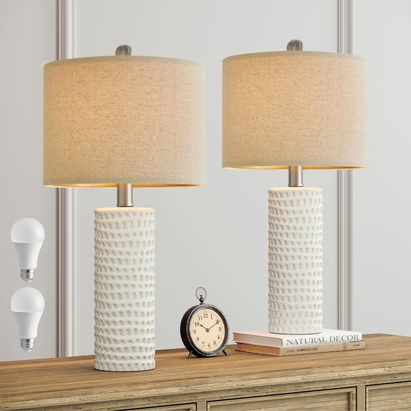 Photo 1 of 
PORTRES 24" Farmhouse Ceramic Table Lamp Set of 2 for Bedroom Living Room White Desk Decor Bedside Lamps for Study Room Office Dorm Modern Accen