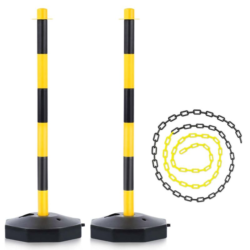 Photo 1 of [2 Pack] Traffic Delineator Post Cones with Fillable Base, Portable Parking Pole Barrier with 8ft Chain,Traffic Safety Delineator for Parking Lot,Construction Lot (Black&Yellow