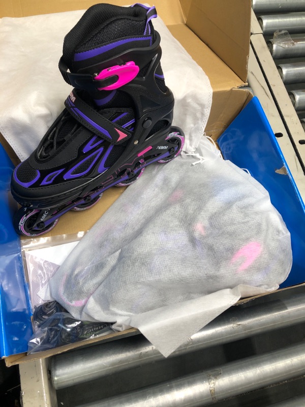 Photo 4 of 2PM SPORTS Vinal Girls Adjustable Flashing Inline Skates, All Wheels Light Up, Fun Illuminating Skates for Kids and Men- Azure Small (1Y-4Y US) Violet & Magenta Large - Youth (4-7 US)