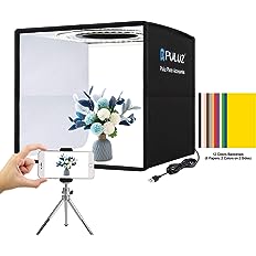 Photo 1 of PULUZ Mini Photo Studio Light Box, Photo Shooting Tent kit, Portable Folding Photography Light Tent kit with CRI >95 96pcs LED Light + 6 Kinds Double- Sided Color Backgrounds for Small Size Products Black-25cm Studio Box