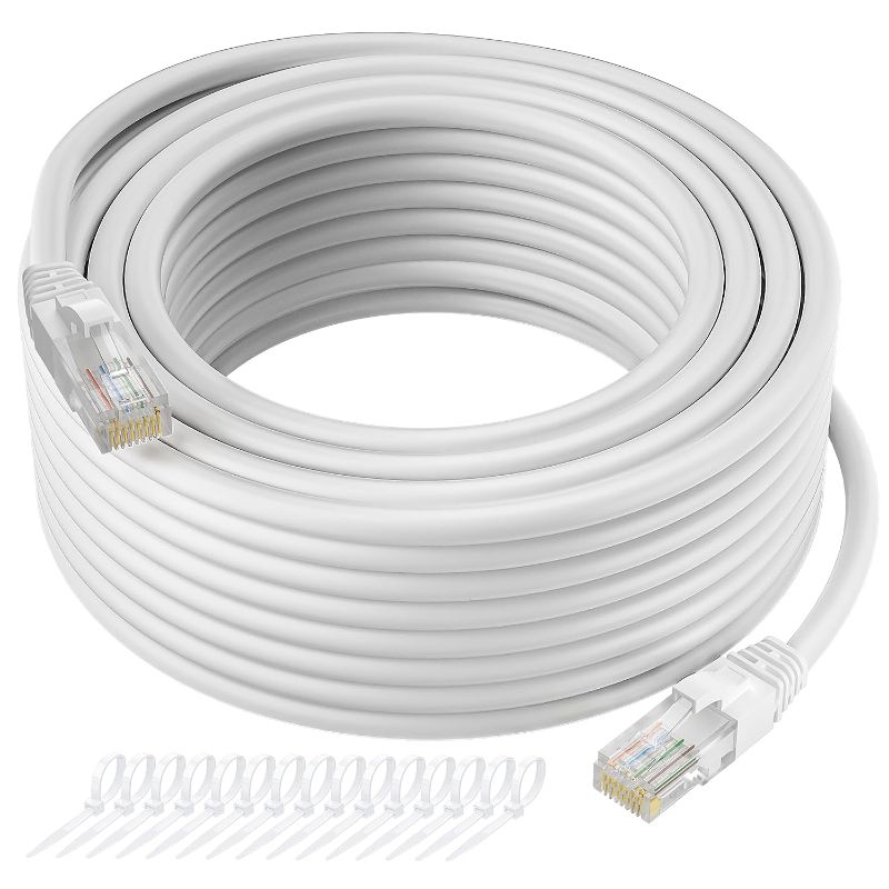 Photo 1 of Cat5e Ethernet Patch Cable 200 Feet, Snagless RJ45 Computer LAN Network Internet Cord, White Cable, 1.0Gbps 350MHz UTP CCA 24AWG,