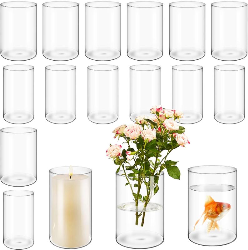 Photo 1 of 
16 Glass Cylinder Vases,6 Inch Tall Clear for Wedding Centerpieces,Hurricane Floating Candle Holder,Flower Vases for Formal Dinners,Home Table Decorations,Party