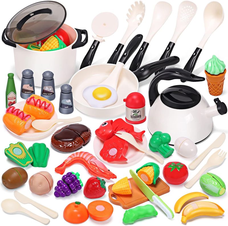 Photo 1 of CUTE STONE Play Kitchen Accessories Toy, Play Food Sets for Kids Kitchen, Toddler Kitchen Set for Kids with Play Pots, Pans, Kids Kitchen Playset, Play Kitchen Toys for Girls Boys