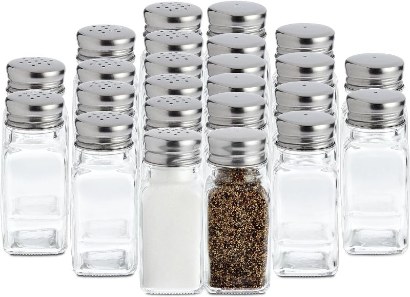 Photo 1 of 
24 Pack Glass Salt and Pepper Shakers Bulk Set, Restaurant Salt and Pepper Shakers, Spice Containers for Restaurant (2 oz, Clear)