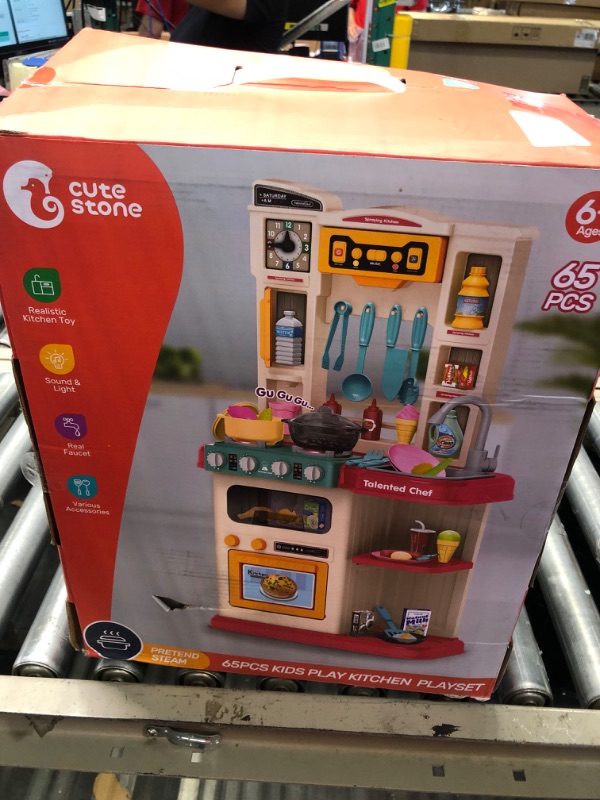 Photo 2 of CUTE STONE Play Kitchen, Kids Kitchen Playset with Play Sink, Cooking Stove with Steam, Real Sounds & Lights, Pretend Play Food Toys, Kitchen Toy Gift for Toddler Boys Grils Blue