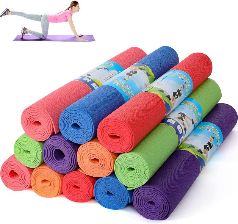 Photo 1 of 12 Pieces Yoga Mats Bulk 68 x 24 x 0.12 Inch Exercise Mats Non Slip Fitness Mats Workout Mats for Women Men Home Workout Gym Yoga