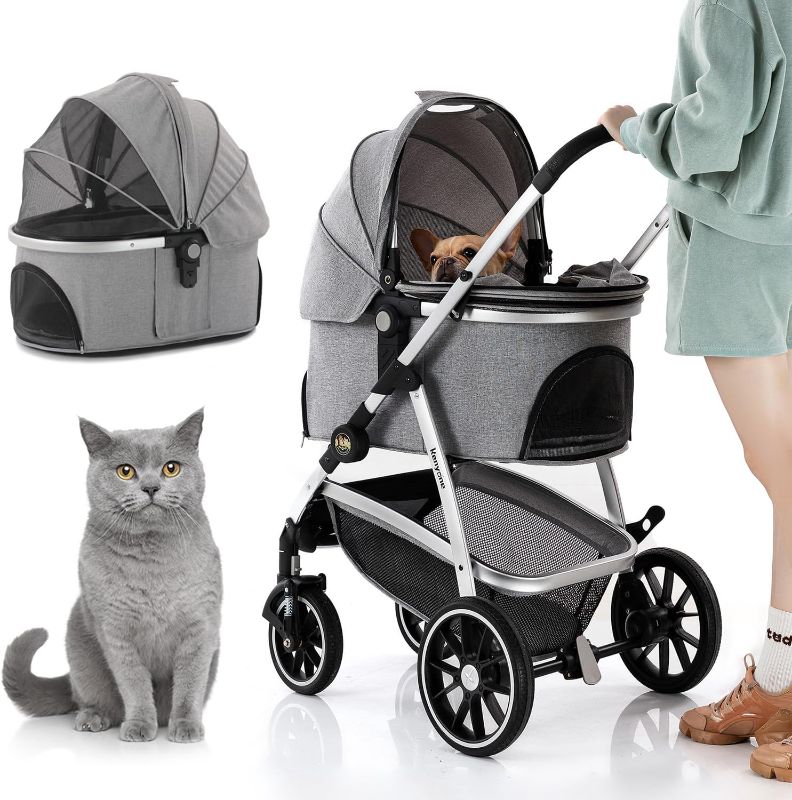 Photo 1 of 
Kenyone Pet Stroller, 3 in 1 Multifunction Pet Travel System 4 Wheels Foldable Aluminum Alloy Frame Carriage for Small Medium Dogs & Cats (Gray)