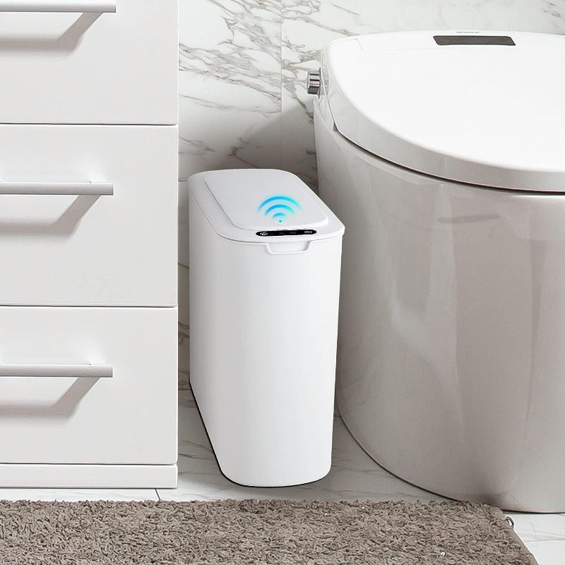 Photo 1 of 
Cesun Automatic Motion Sensor Bathroom Trash Can with Lid, 2.6 Gallon Touchless Trash Bin, Smart Plastic Slim Garbage Can Small White Wastebasket for Toilet