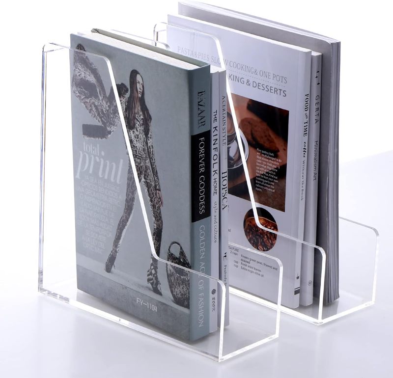 Photo 1 of SANRUI Magazine File Holder Desk Organizer Clear Acrylic Vertical File Organizer for Office Home 2-Pack