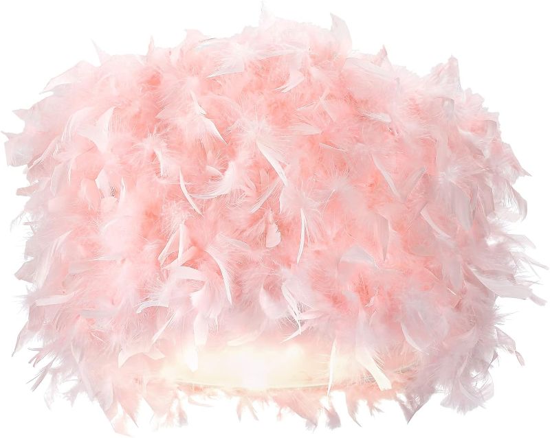 Photo 1 of  Real Feather Lampshade Modern Elegant Night Light Lampshade for Table Bedroom Living Room Wedding Party Decoration, 17 Inches (Pink)