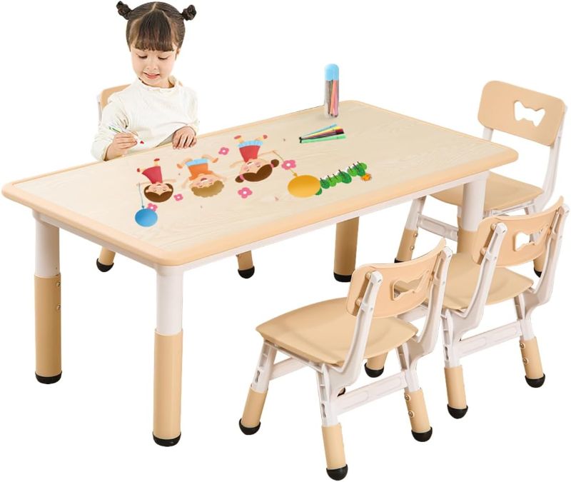 Photo 1 of 
HAPPYMATY Kids Table and Chair Set 2-8 Year Old, Height Adjustable, Easy to Wipe Graffiti Table and Chairs for Toddlers/Children Reading, Drawing, Eating