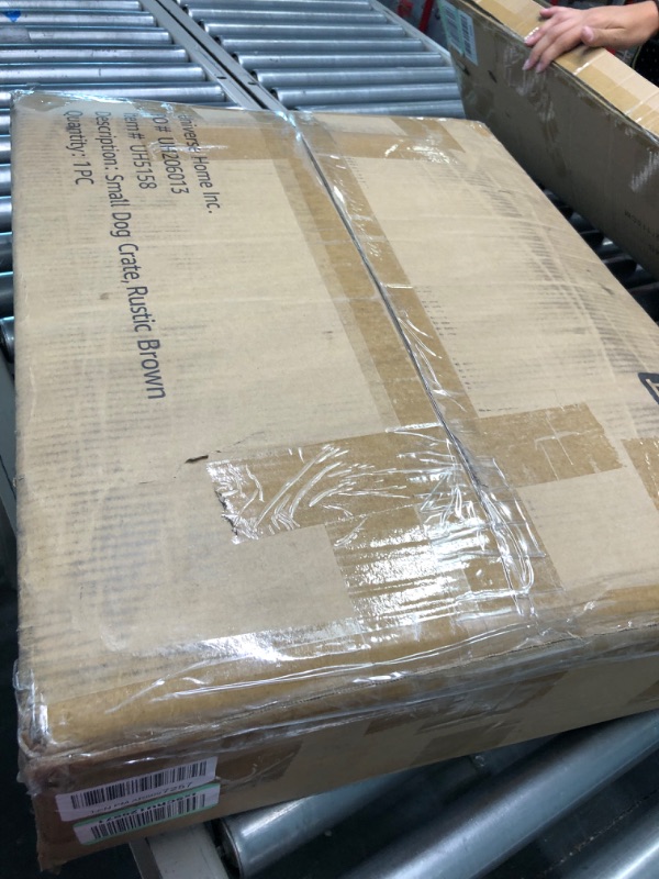 Photo 1 of unipaws Furniture Style Dog Crate with Cushion and Tray, Mesh Dog Kennels with Double Doors, End Table Dog House, Medium and Large Crate Indoor Use (Small, Rustic) Small Rustic