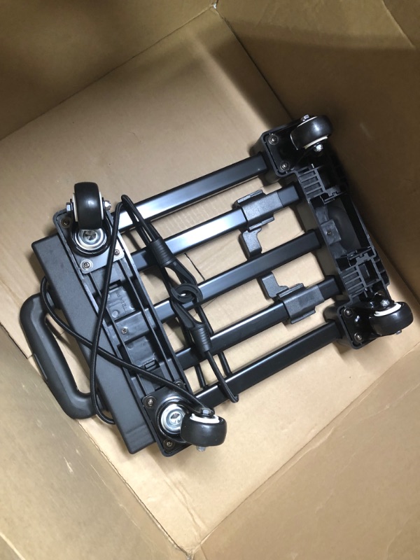Photo 1 of Portable Folding Hand Truck Lightweight Trolley Compact Utility Cart with 50kg/110lbs Heavy Duty 2 Wheels Solid Construction Adjustable Handle for Moving Travel Shopping Office Luggage Use(BY07-Black) Black 2 Wheels
