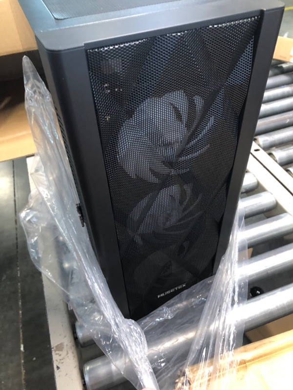 Photo 4 of MUSETEX ATX PC Case Mid-Tower with 6pcs 120mm ARGB Fans, Polygonal Mesh Computer Gaming Case with Type C, Opening Tempered Glass Side Panel, USB 3.0 x 2, Black, NN8.