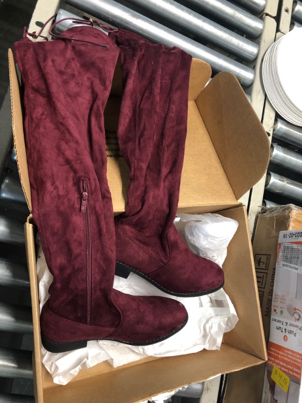 Photo 4 of Allegra K Women's Side Zipper Chunky Heels Knee High Boots 9 Burgundy