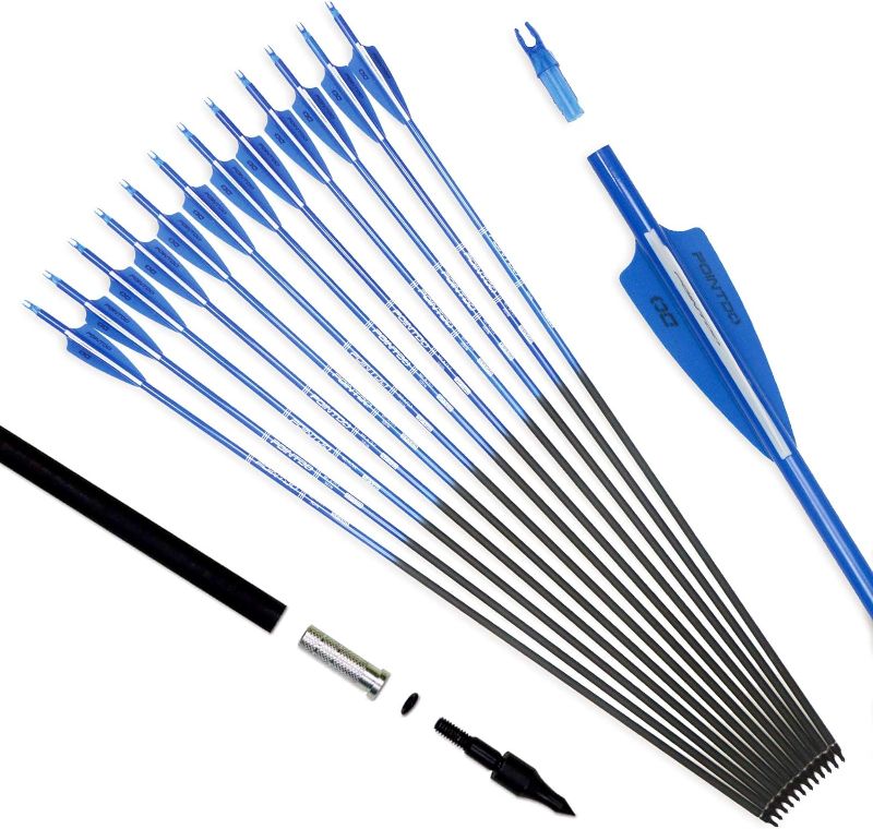 Photo 1 of Pointdo 30inch Carbon Arrow Fluorescence Color Targeting and Practice and Hunting Arrows for Compound Bow and Recurve Bow with Removable Tips(Pack of 12)
