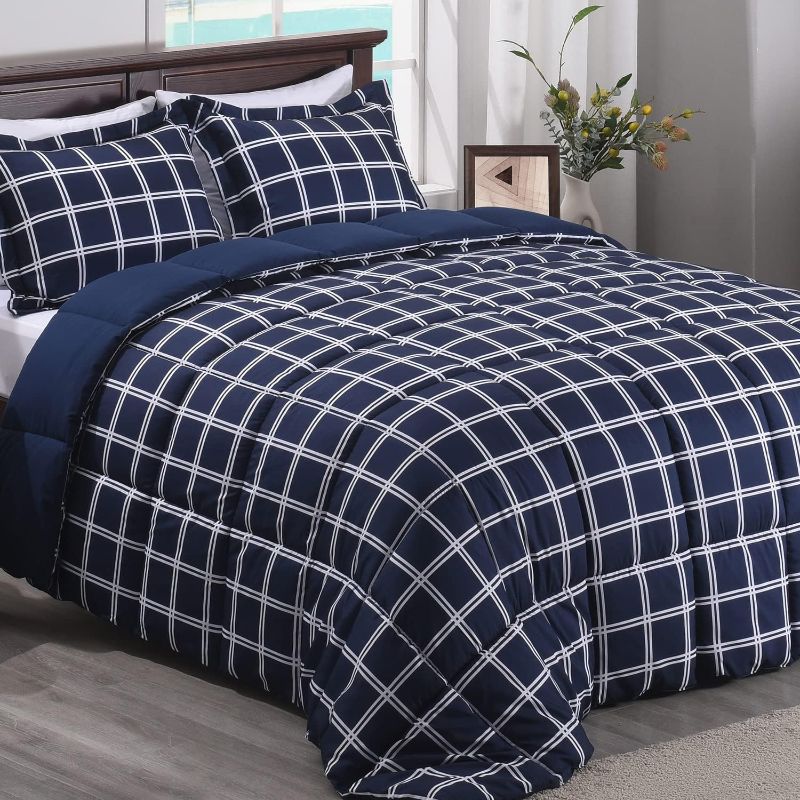 Photo 1 of 
Basic Beyond Twin Comforter Set 2 Piece Double-Line Plaid Lightweight Microfiber Down Alternative Comforter for All Season (1 Grid Comforter with 1...