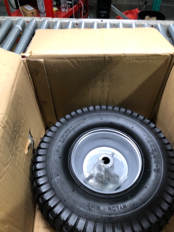 Photo 4 of (2 Pack) 15 x 6.00-6 Tire and Wheel Set - for Lawn Tractors with 3” Centered Hub and 3/4" Sintered iron bushings