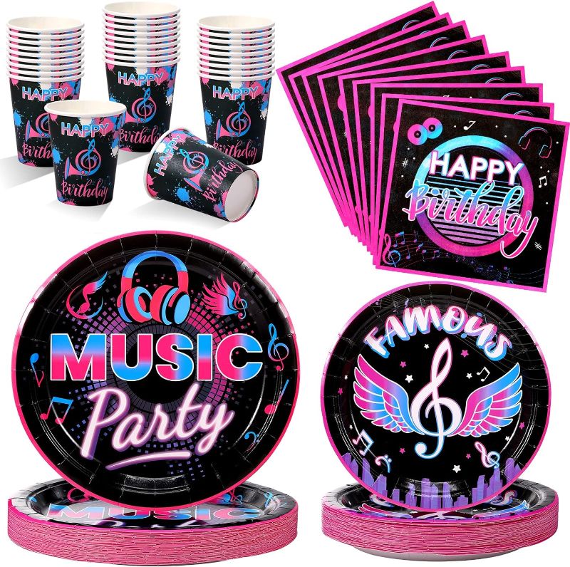 Photo 1 of 240 Pieces Music Theme Birthday Party Favors Include 72 Pcs Plates, 144 Pcs Napkins and 24 Pcs Cup Music Birthday Party Decorations Colorful Blocks Party Supplies
