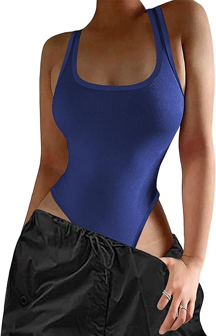 Photo 1 of YAV Women's Bodysuits Sexy Ribbed Sleeveless Short Sleeve Square Neck Tank Tops Bodysuits 3XL

