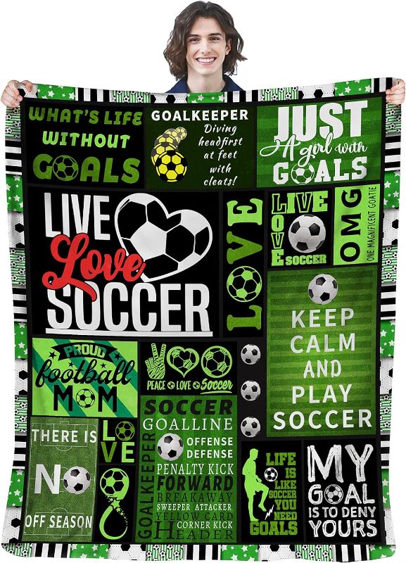 Photo 1 of YIFTD Throw Blanket Soccer Plush Fleece Bed Blanket Lightweight Comfy Reversible Flannel Blanket Ultra-Soft Warm Blanket Throw for Boys and Girl Soccer Lover Gift
