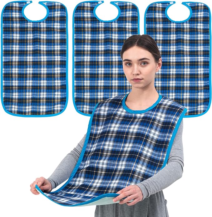 Photo 1 of YEARSTAR 3 Pack Adult Bib 17"X35" Washable Reusable Waterproof Clothing Protector Feeded Design for Elderly, Patient
