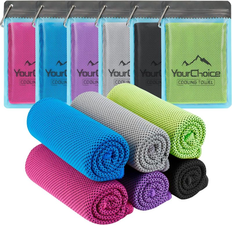 Photo 1 of Your Choice Cooling Towels for Neck and Face (12''x40'') - Workout, Gym, Fitness, Golf, Yoga, Sports Towel for Sweat 6 Pack - Black/Purple/Gray/Rose Red/Blue/Green
