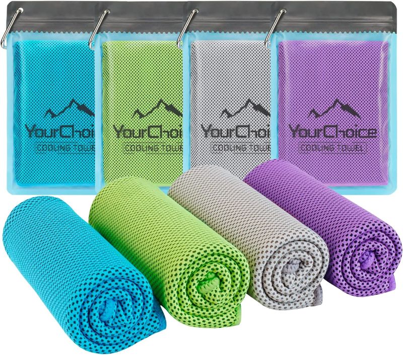 Photo 2 of Your Choice 4 Pack Cooling Towels for Neck and Face, Ideal Cooling Towels for Athletes, Instant Cool Towels for Workout Gym Yoga Golf Sports Outdoors - Turquoise/Green/Gray/Purple
