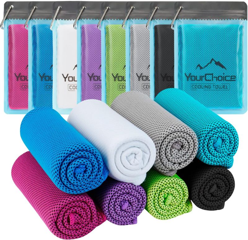 Photo 1 of Your Choice Cooling Towels for Neck and Face (12''x40'') - Workout, Gym, Golf, Yoga, Sports Towel for Sweat Cooling Towels for Neck 8 Pack - Rose Red/Blue/White/Purple/Green/Black/Gray/Turquoise
