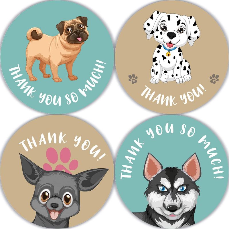 Photo 1 of 80 Pieces Pet Dog Thank You Stickers, Wedding Baby Shower Birthday Party Decorate Watercolor Dog Theme Round Party Gift Wrap Bag Label Decorations, 4 Design Stickers
