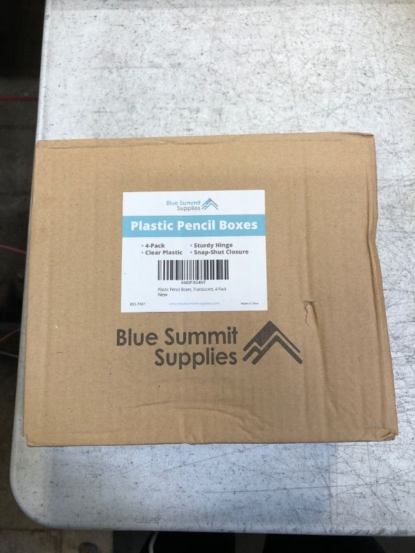 Photo 1 of Blue Summit Supplies Clear Plastic Pencil Boxes, Translucent Pencil Boxes for School, Crayon and Marker Boxes with Hinged Lids for Classroom or Office Storage, 4 Pack