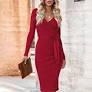 Photo 1 of Ceuplon Women's Long Sleeve V Neck Bodycon Sweater Dress Tie Waist Ribbed Slim Fit Knit Midi Dress XL
