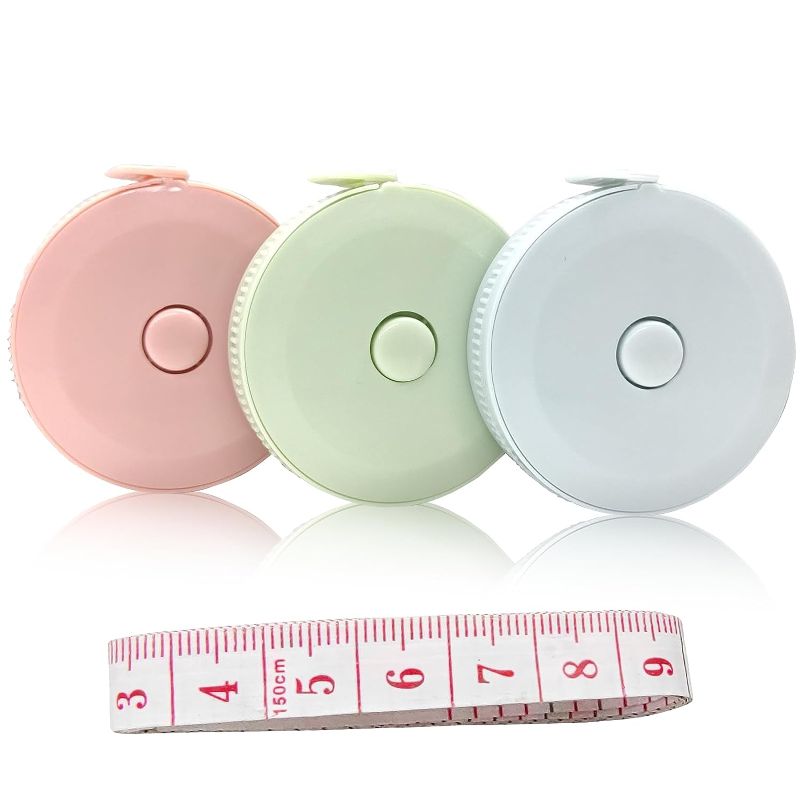 Photo 1 of 3Pack Premium Tape Measure + 1PCS Measuring Tape (60-Inch) for Body Fabric Measurement, Retractable Soft Sewing Tape Measures for Cloth Tailor Knitting Craft, Double Sided Scale Ruler for Weight Loss (PACK OF 2)
