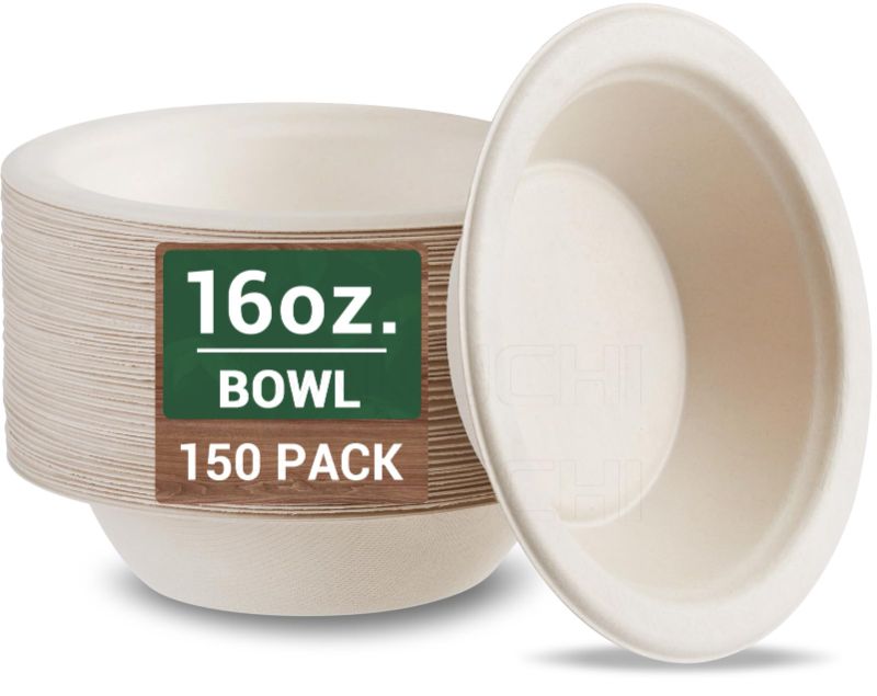 Photo 1 of 100% Compostable Paper Bowls 16 oz Disposable 150 Pack, Made of Natural Bagasse, Biodegradable Paper Bowls Disposable Heavy Duty, Eco-Friendly Disposable Bowls Bulk for Party and Daily Diet 16 oz. Bowls